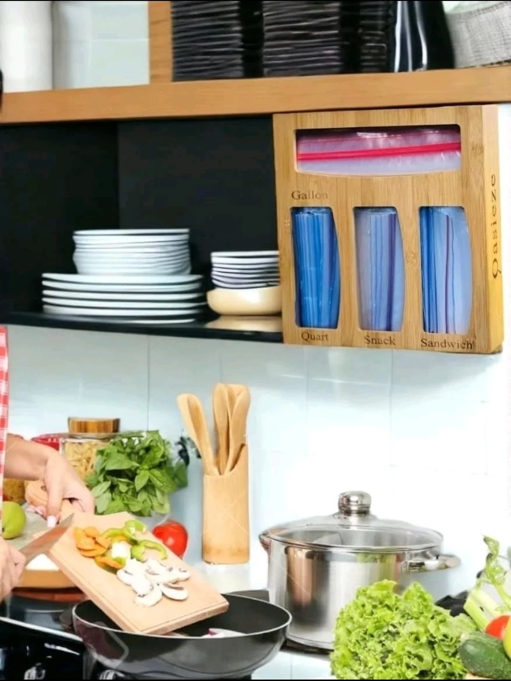 Oasieze Bamboo Plastic Multi Size Ziplock Bag Kitchen Drawer And Wall Organizer